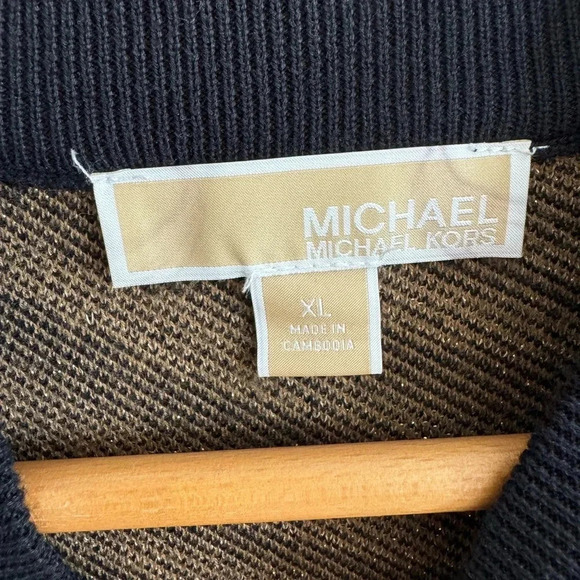 Michael Kors black/tan metallic tiger animal print cropped short sleeve sweater - Picture 5 of 5